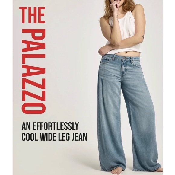 Lucky Brand Wide Leg Tencel Blend Soft Denim Pleated Palazzo Jeans Size 6 / 28 - Picture 5 of 16